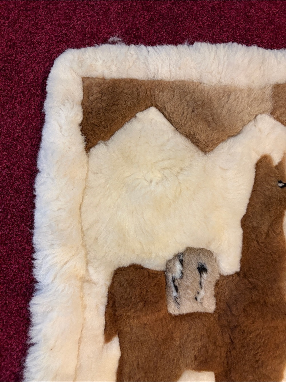 Brown Llama Sheepskin Rug - Cream Border - Picture 2 of 12